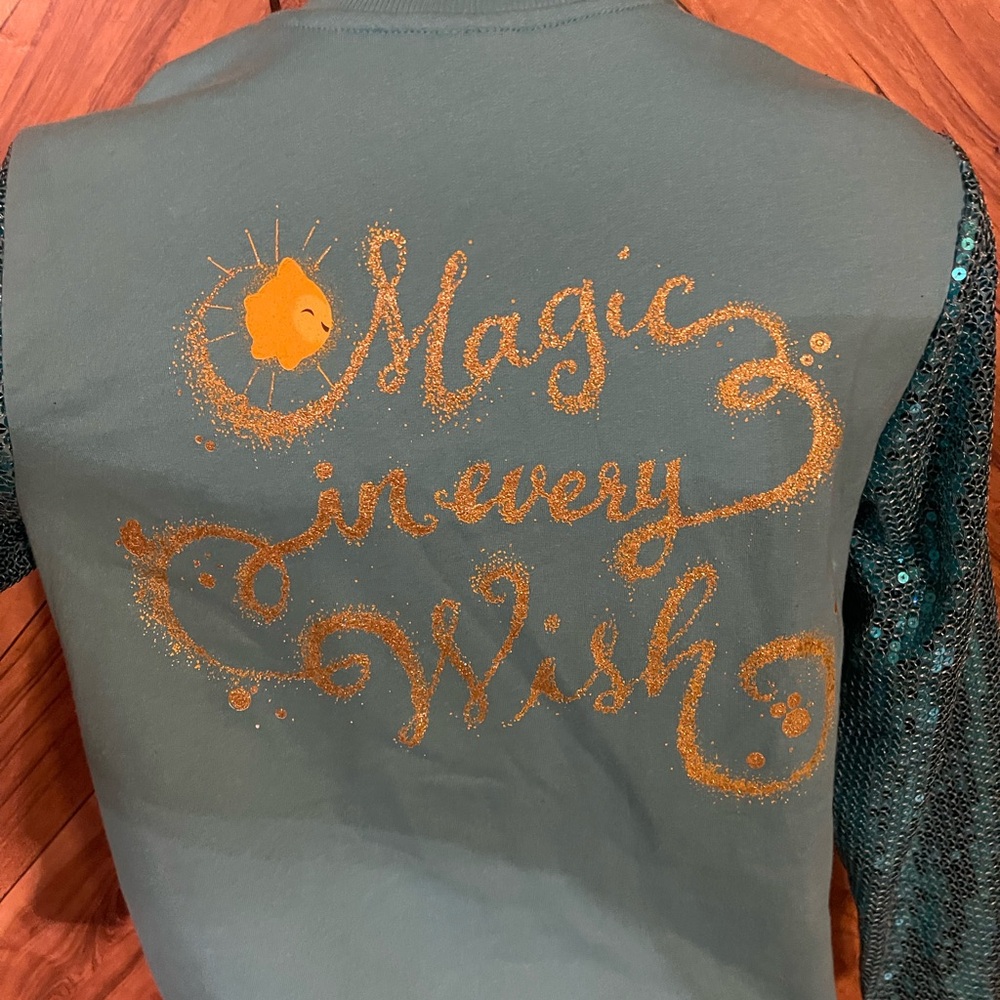 Disney Wish Juniors XL Sequined Sleeve Blue Zipper Jacket - Picture 7 of 8